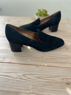 Aquatalia Black Suede Block Heel Loafers Pumps Size 10 Italy